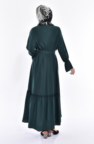 فستان بتصميم حزام للخصر 5024-03 لون أخضر زمردي 5024-03