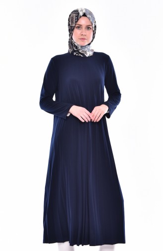 Pleated Long Tunic 4025-01 Navy Blue 4025-01