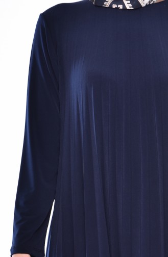 Pleated Long Tunic 4025-01 Navy Blue 4025-01