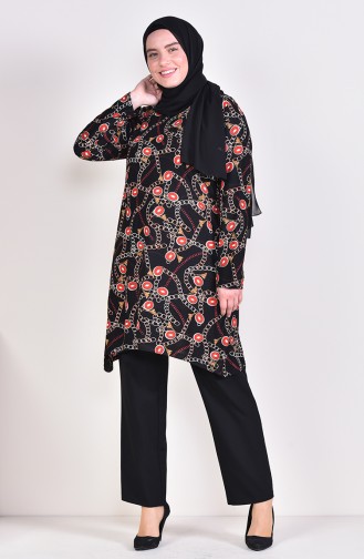 Plus Size Patterned Tunic 2005-02 Black Pomegranate flower 2005-02