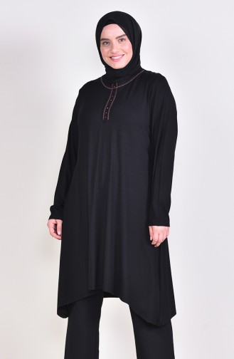 Large Size Embroidered Tunic 50551-01 Black 50551-01