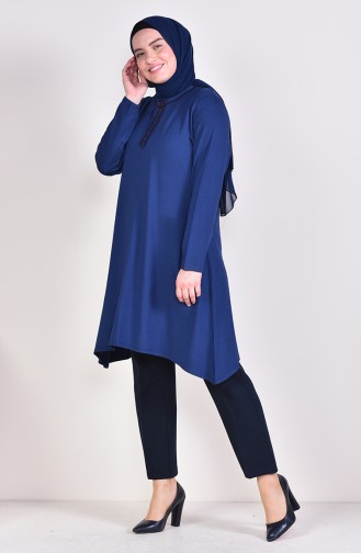 Large Size Embroidered Tunic 50551-02 light Navy 50551-02