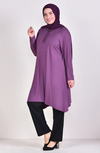 Large Size Embroidered Tunic 50551-03 Lilac 50551-03