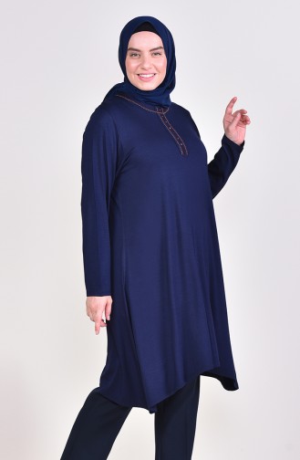 Large Size Embroidered Tunic 50551-04 Navy 50551-04