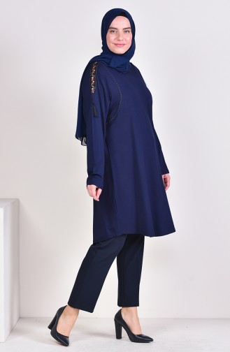 Plus Size Lace Detailed Tunic 50507-06 Navy 50507-06