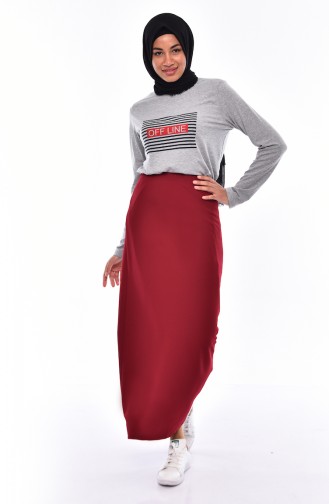 iLMEK Elastic Waist Pencil Skirt 5059-14 Claret Red 5059-14