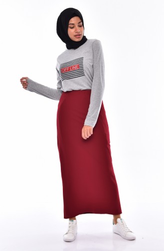 iLMEK Elastic Waist Pencil Skirt 5059-14 Claret Red 5059-14