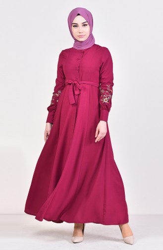 Sleeve Embroidered Abaya 1365-01 Plum 1365-01