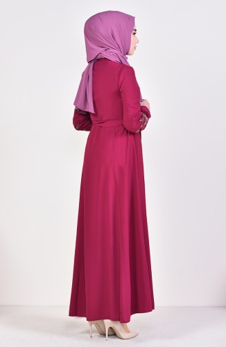 Sleeve Embroidered Abaya 1365-01 Plum 1365-01