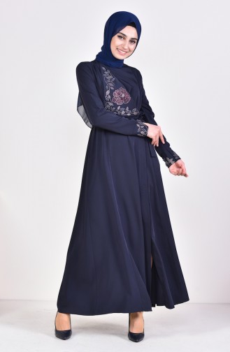 Stone Printed Abaya 1368-01 Navy Blue 1368-01