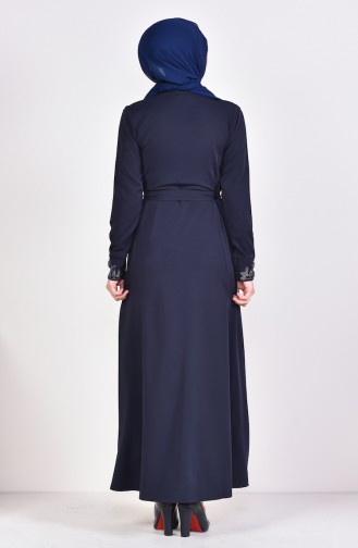 Stone Printed Abaya 1368-01 Navy Blue 1368-01