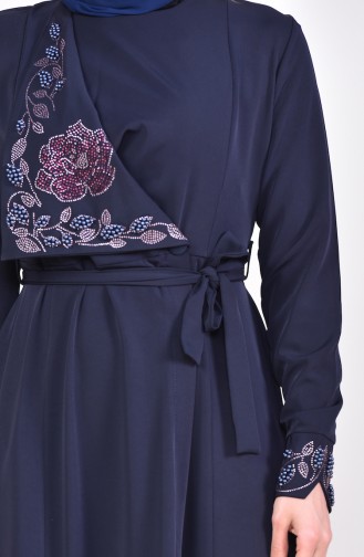 Stone Printed Abaya 1368-01 Navy Blue 1368-01