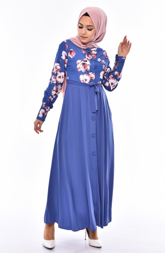 Patterned Abaya 1371-06 İndigo 1371-06