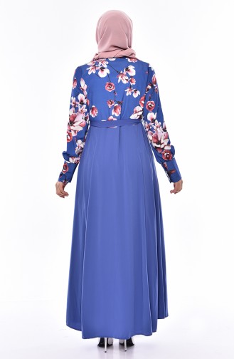 Patterned Abaya 1371-06 İndigo 1371-06