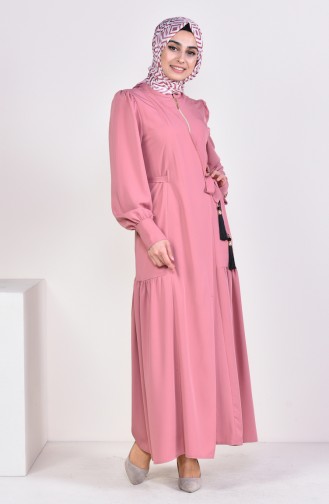 Tie Belted Abaya 1389-01 Dried Rose 1389-01