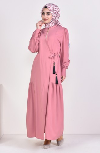 Tie Belted Abaya 1389-01 Dried Rose 1389-01