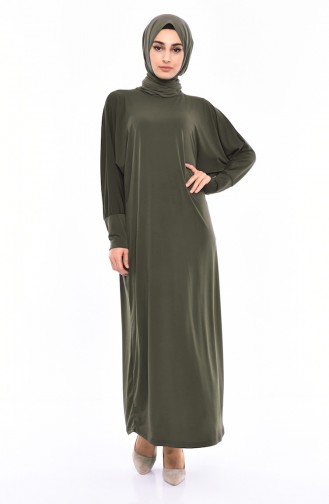 فستان ساندي واكمام واسعة 9020-02 لون اخضر كاكي 9020-02