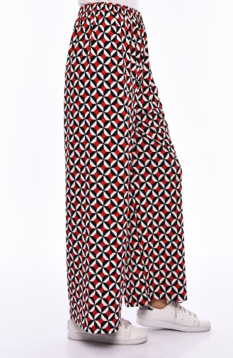 Pantalon Large a Motifs Géométrique 7863-01 Noir Rouge 7863-01