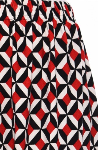 Geometrik Desenli Bol Paça Pantolon 7863-01 Siyah Kırmızı