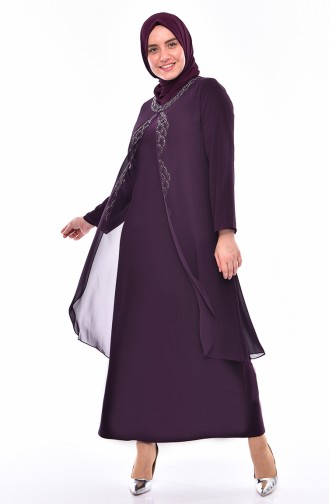 Large Size Stone Printed Evening Dress 1046-03 Purple 1046-03