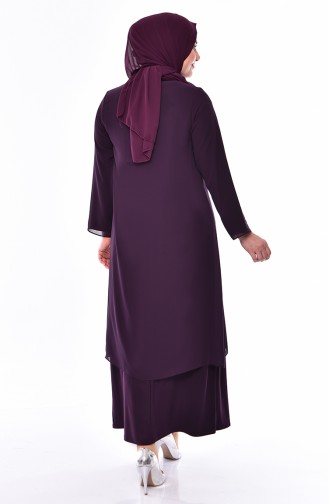 Large Size Stone Printed Evening Dress 1046-03 Purple 1046-03