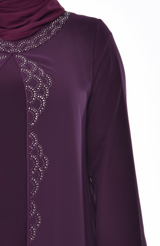 Large Size Stone Printed Evening Dress 1046-03 Purple 1046-03