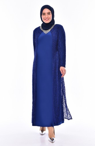 Saks-Blau Hijab-Abendkleider 1059-01
