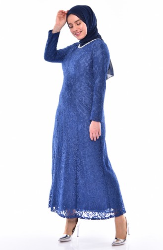 Saks-Blau Hijab-Abendkleider 2054-05