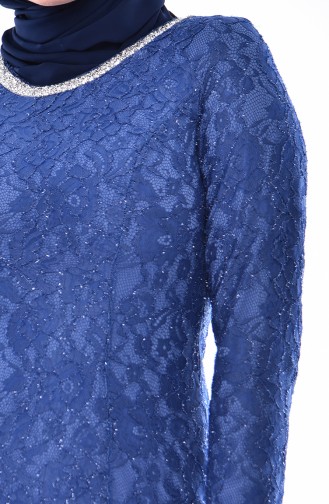Saks-Blau Hijab-Abendkleider 2054-05