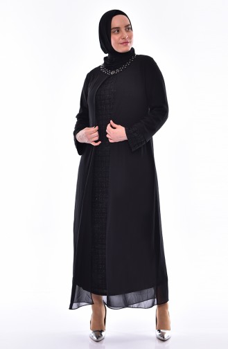Large Size Silvery Evening Dress 5077A-01 Black 5077A-01