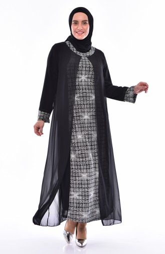 Grosse Grösse Sibernes Abendkleid 5077B-01 Schwarz Silber 5077B-01