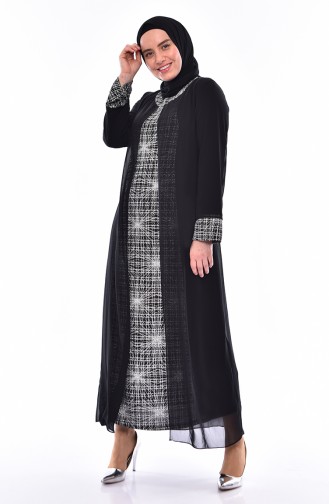 Robe de Soirée a Paillettes Grande Taille 5077B-01 Noir Argent 5077B-01