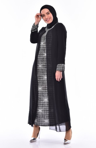 Grosse Grösse Sibernes Abendkleid 5077B-01 Schwarz Silber 5077B-01