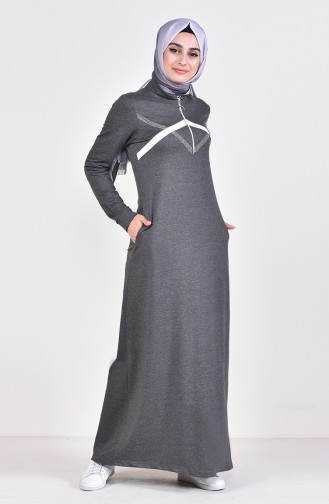 فستان رياضي بتصميم سحاب 9035-05 لون أسود مائل للرمادي 9035-05