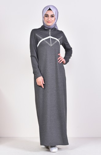 فستان رياضي بتصميم سحاب 9035-05 لون أسود مائل للرمادي 9035-05