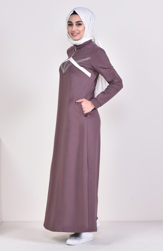 Fermuarlı Spor Elbise 9035-07 Kahverengi