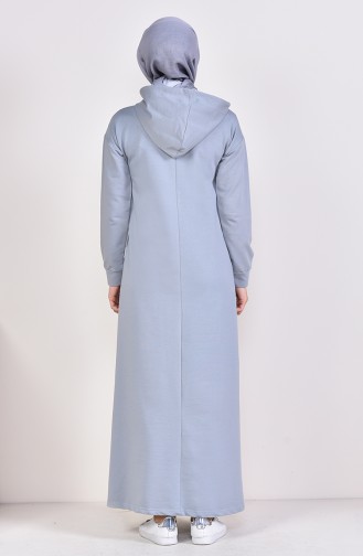 فستان رياضي بتصميم مُطبع 9051-01 لون أزرق فاتح مائل للرمادي 9051-01