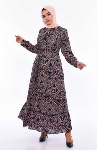 Knopf detaillierte Kleid mit Gürtel 13063-01 Dunkelblau Puder 13063-01
