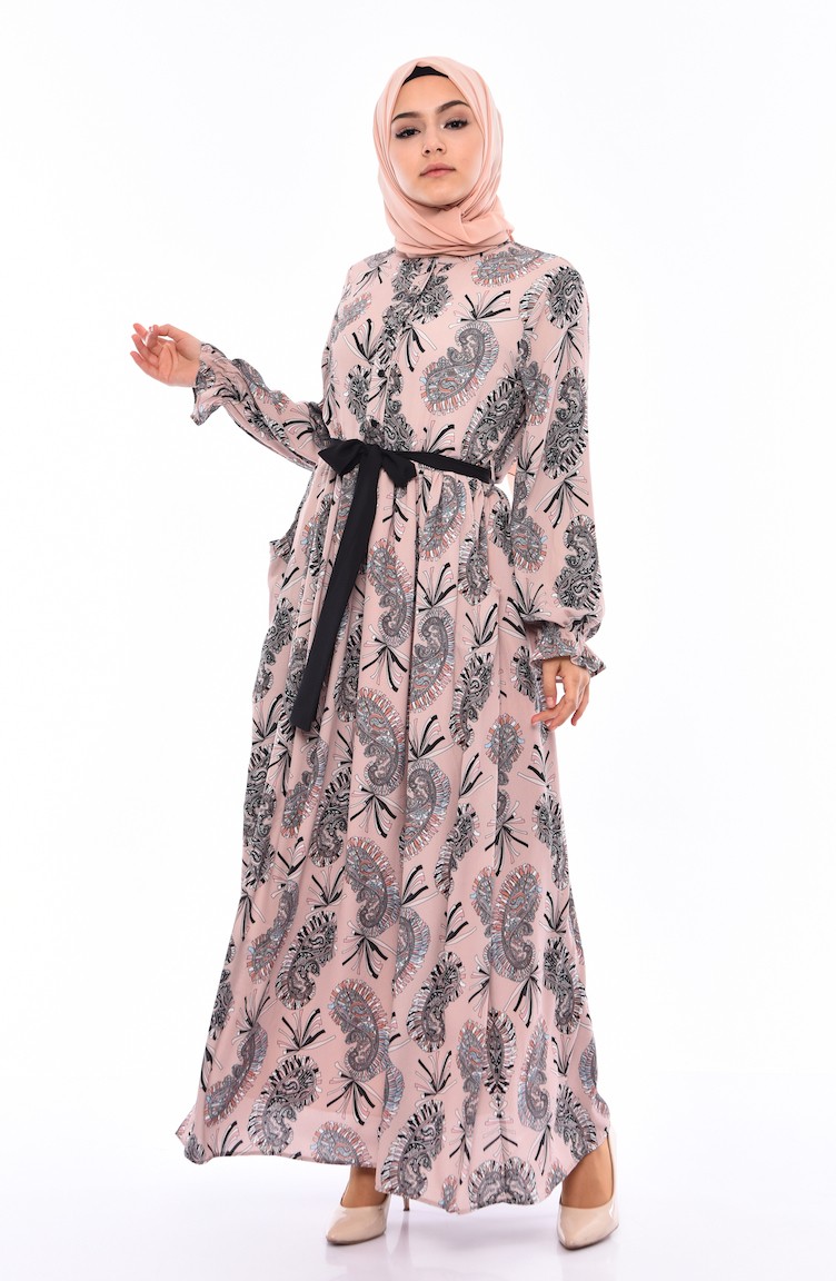 Sefamerve, فستان صيفي بتصميم مُطبع 3064 A-01 لون بيج