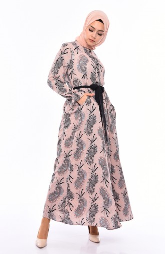 فستان صيفي بتصميم مُطبع 3064 A-01 لون بيج 3064A-01