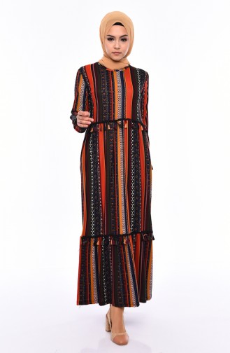 Patterned Summer Dress 3004-01 Black 3004-01