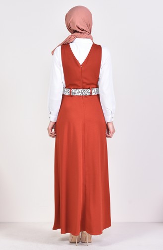 فستان سبولت بتصميم حزام للخصر5583-02 لون قرميدي 5583-02
