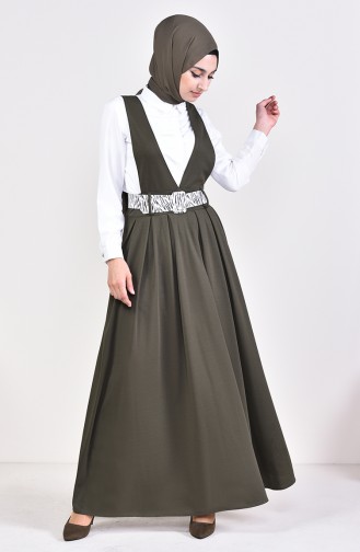 فستان سبولت بتصميم حزام للخصر 5583-04 لون اخضر كاكي 5583-04