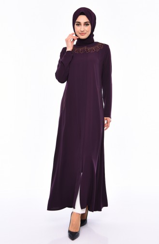 Large Size Embroidered Crepe Abaya 0007-01 Purple 0007-01