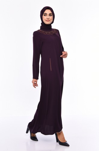 Large Size Embroidered Crepe Abaya 0007-01 Purple 0007-01