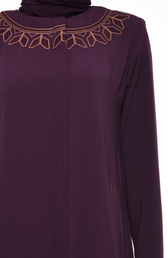 Large Size Embroidered Crepe Abaya 0007-01 Purple 0007-01