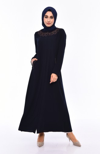 Large Size Embroidered Crepe Abaya 0007-04 Navy 0007-04