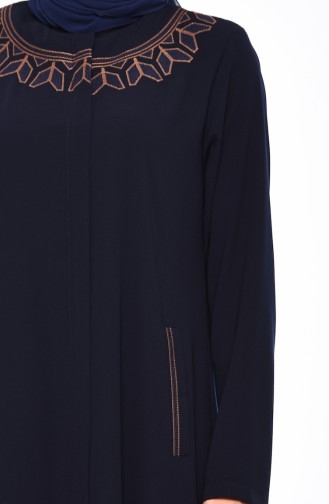 Large Size Embroidered Crepe Abaya 0007-04 Navy 0007-04