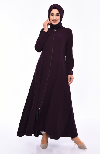 Zippered Crepe Abaya 0008-03 Purple 0008-03