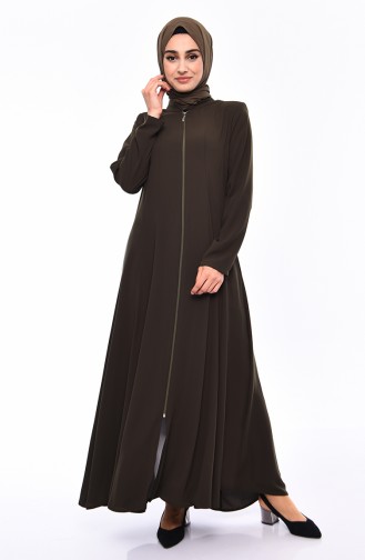 Zippered Crepe Abaya 0008-05 Khaki 0008-05